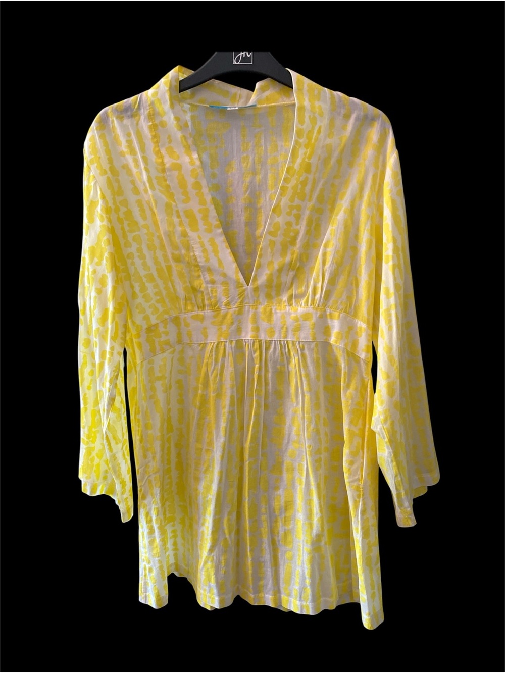 🇨🇦 Virginia Johnson Yellow & White Cotton V-Neck Blouse Size Large NWOT